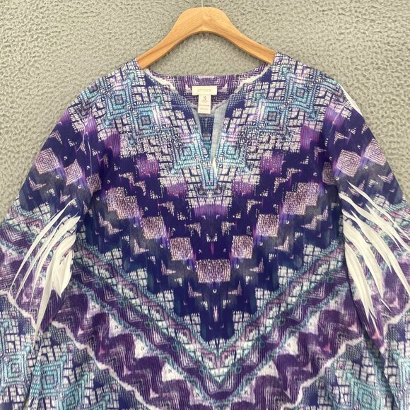 Chicos Top Womens 3 US Extra Large Purple 3/4 Sleeve Rhinestone V Neck Stretch - Picture 4 of 9